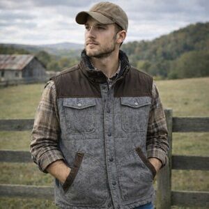 NEW Red Head Ranch Men's Vest Medium Chore Herringbone Western Faux Leather READ